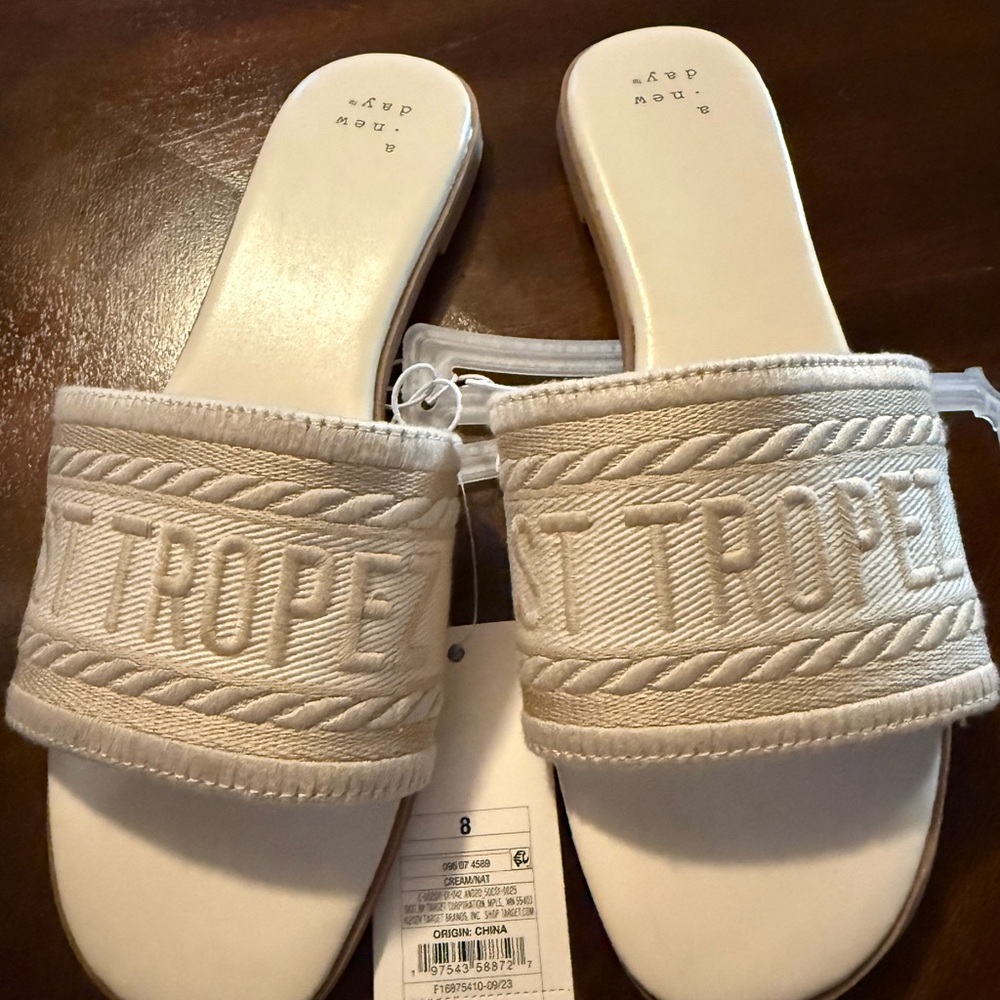 St. Tropez Beige Slide Sandals